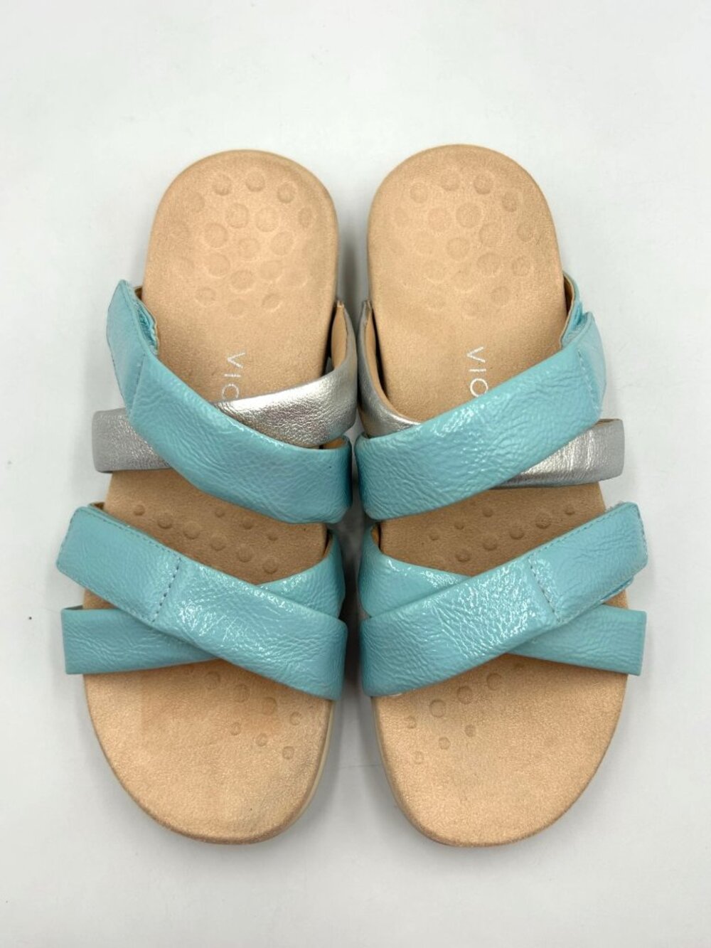 Vionic Women's Silver Blue Leather Hadlie Orthotic Slide Sandals Size 10 3525 - Picture 5 of 16